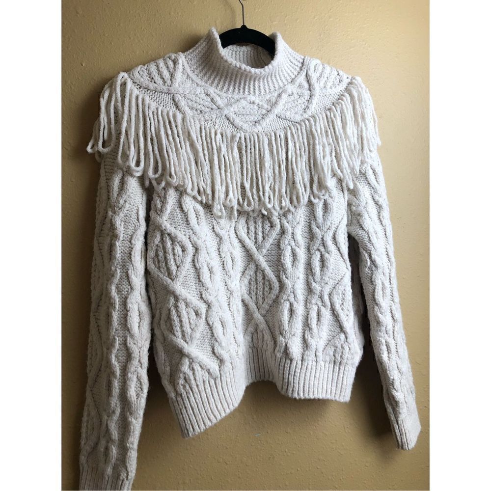 C&A Fringed Knit Mock Neck Sweater Size S